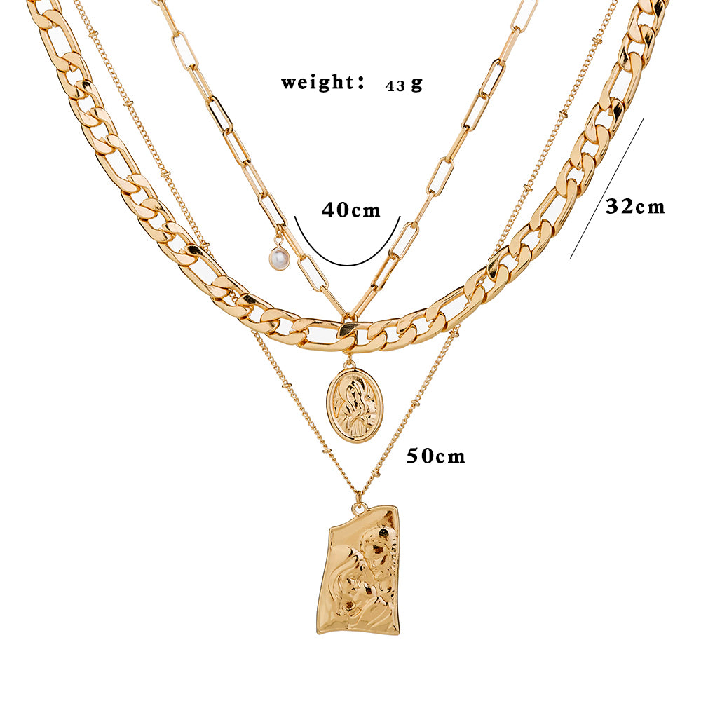 Heavy Multi-layer Necklaces With Character Tags