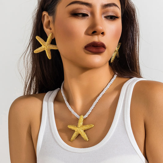 Beach Starfish Pendant Necklace Earrings
